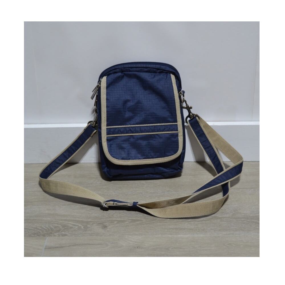 Eddie Bauer Nylon Blue with Tan Detail Crossbody Purse Built in Wallet